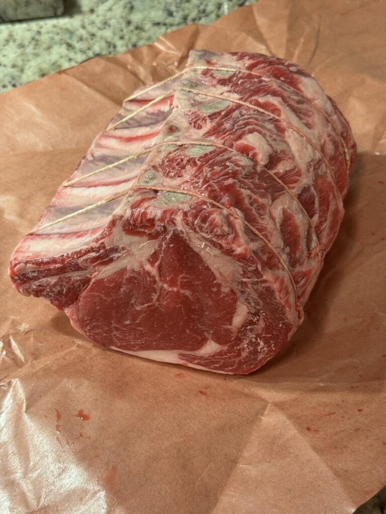 Prime Rib Reverse Sear 250F 4 hours, Pulled at 118F internal then quick broil.