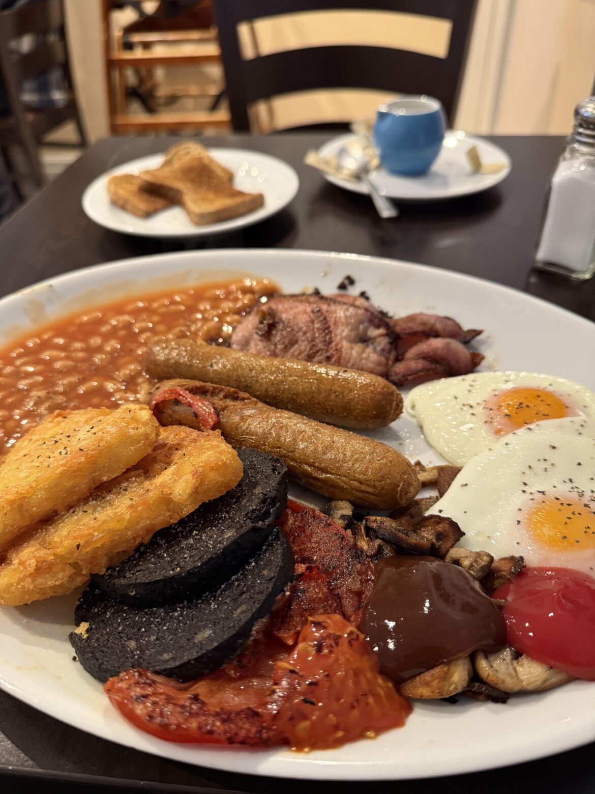 Hash brown > chips, black pudding > bubble