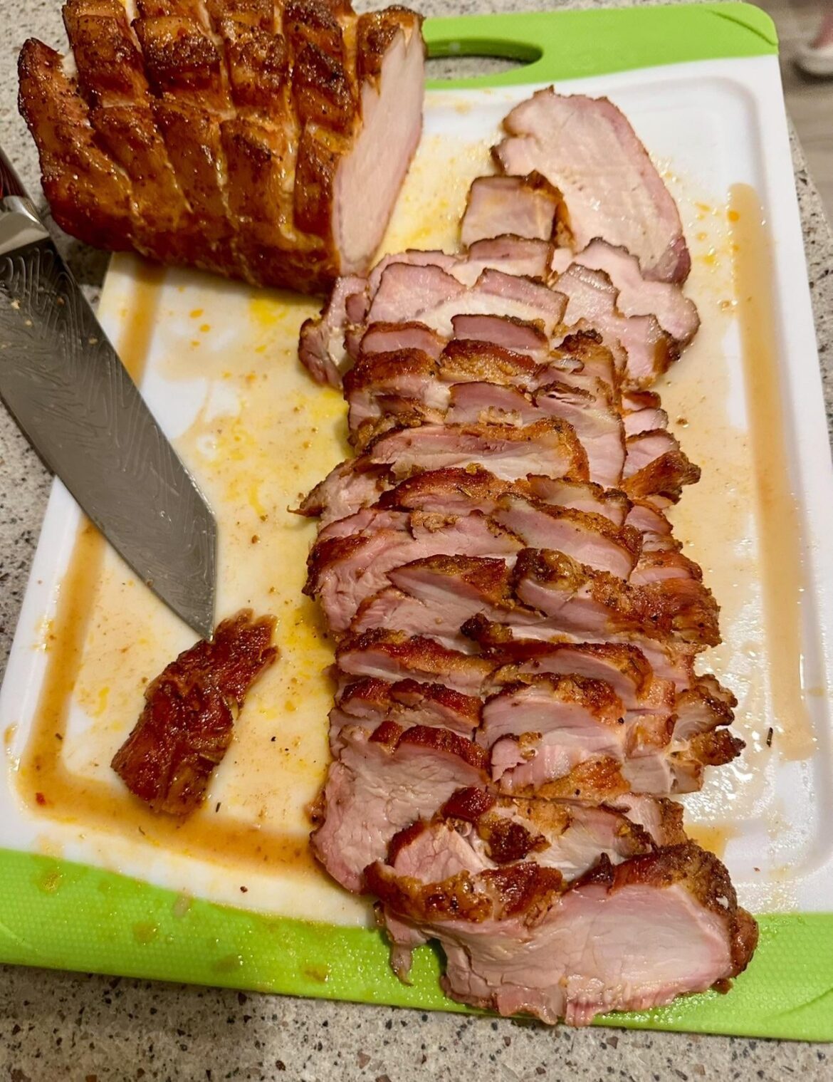 Smoked pork loin, injected with apple juice and pork brine.