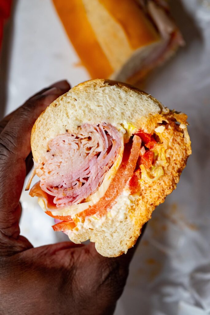 Honey turkey, ham, Swiss, lettuce, tomatoes and roasted red pepper!