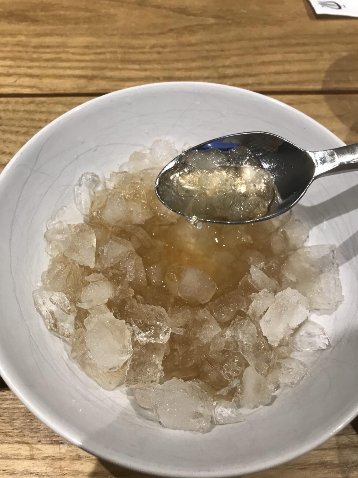 Tonight's "dessert": crushed ice, peach-flavored Lipton ice tea, and approximately half a kilogram of sugar.