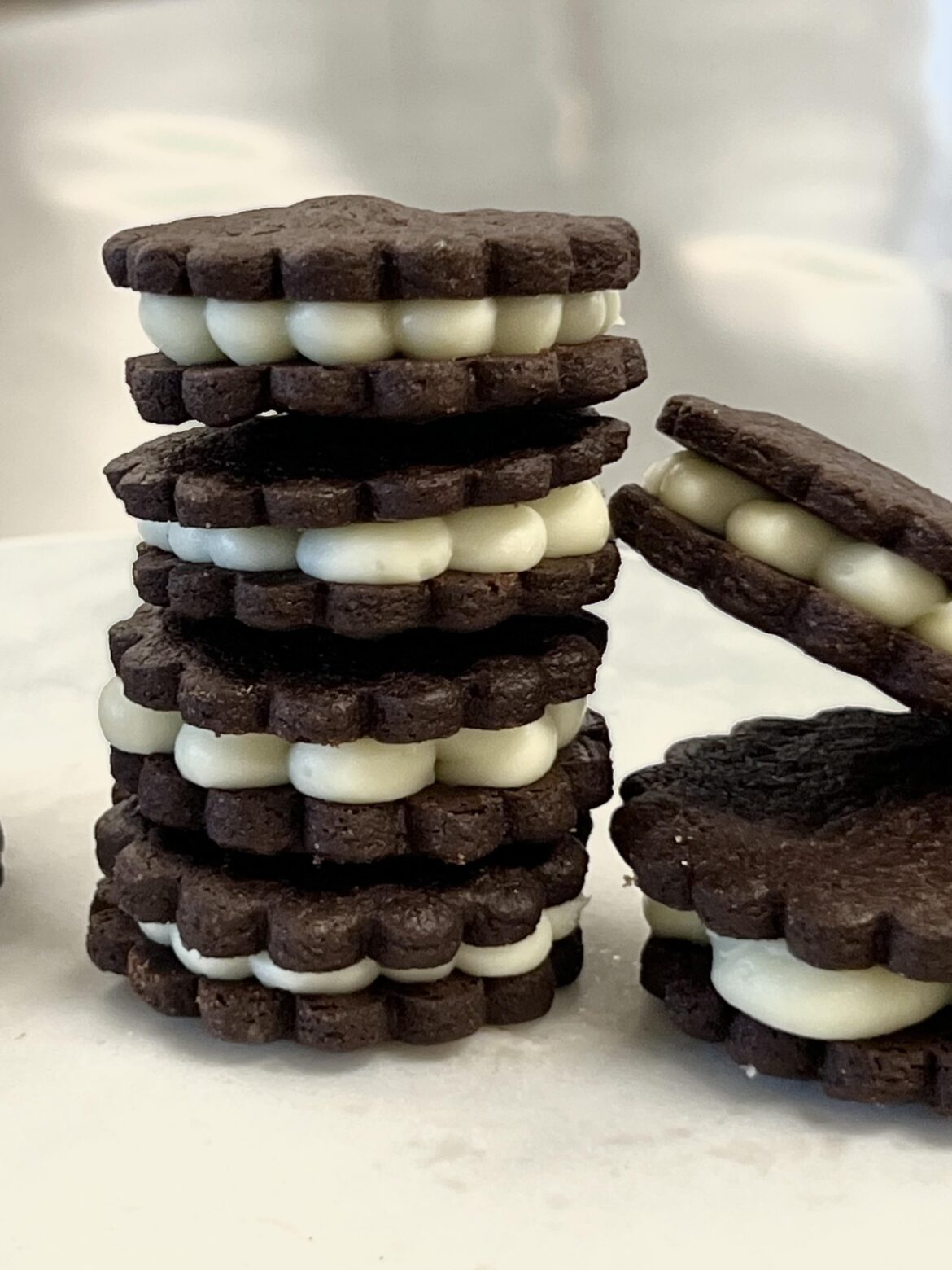 Chocolate Shortbread Oreos with White Chocolate Ganache