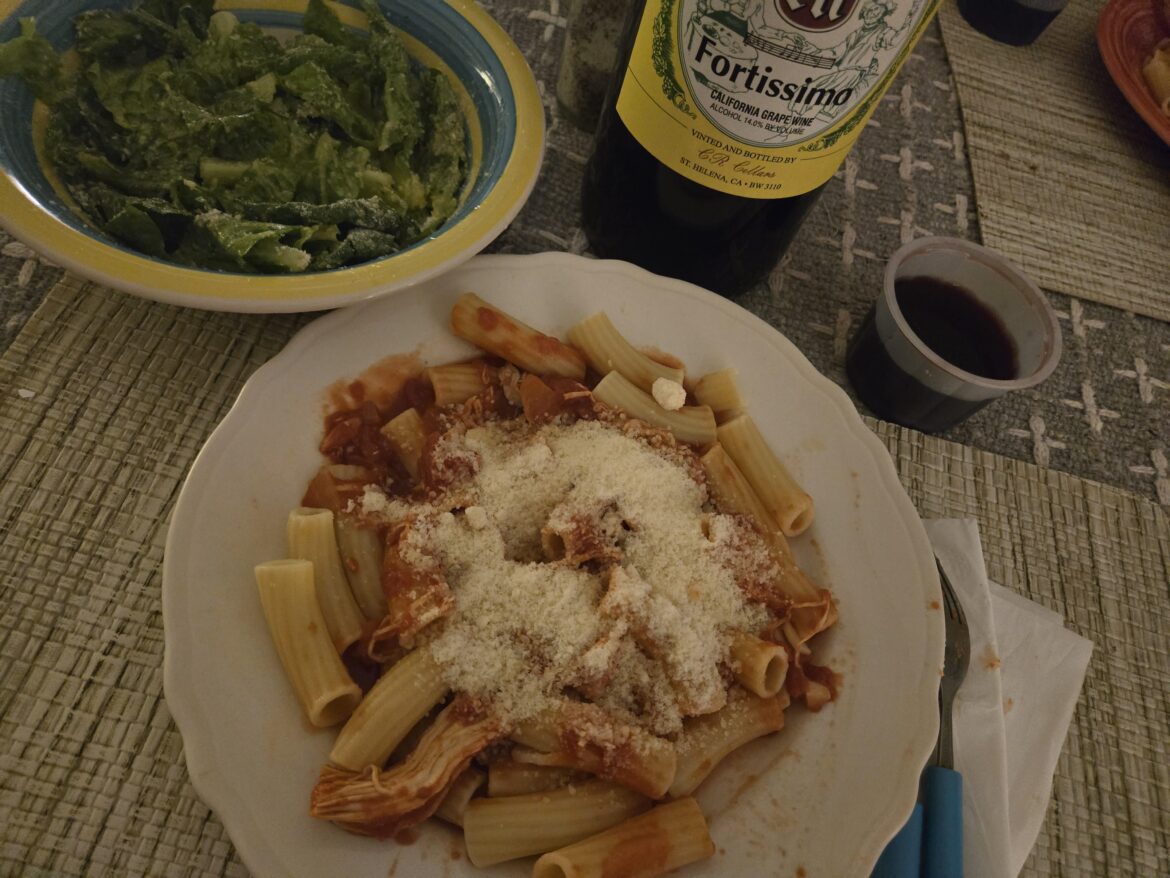 My GF made is rigatoni w a cesar salad