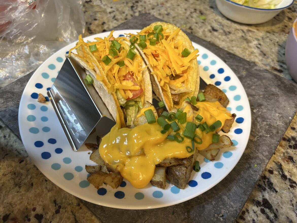 Taco Bell style double decker tacos and fiesta potatoes haha