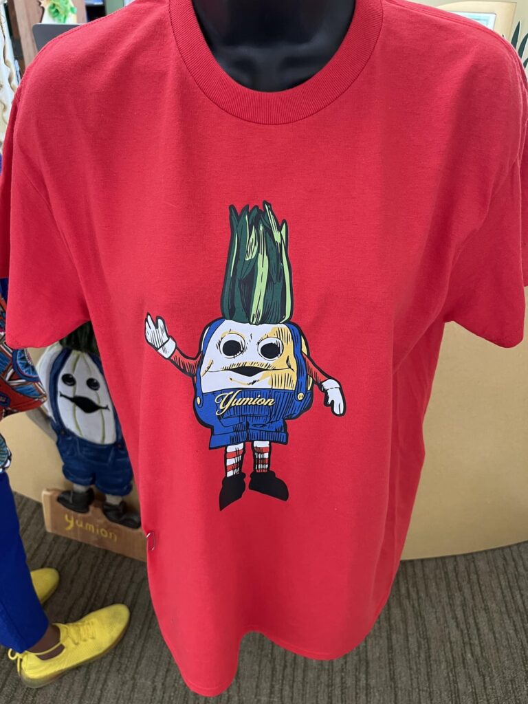 Yumion, the Vidalia onion mascot, on a tshirt at the Vidalia GA visitors center