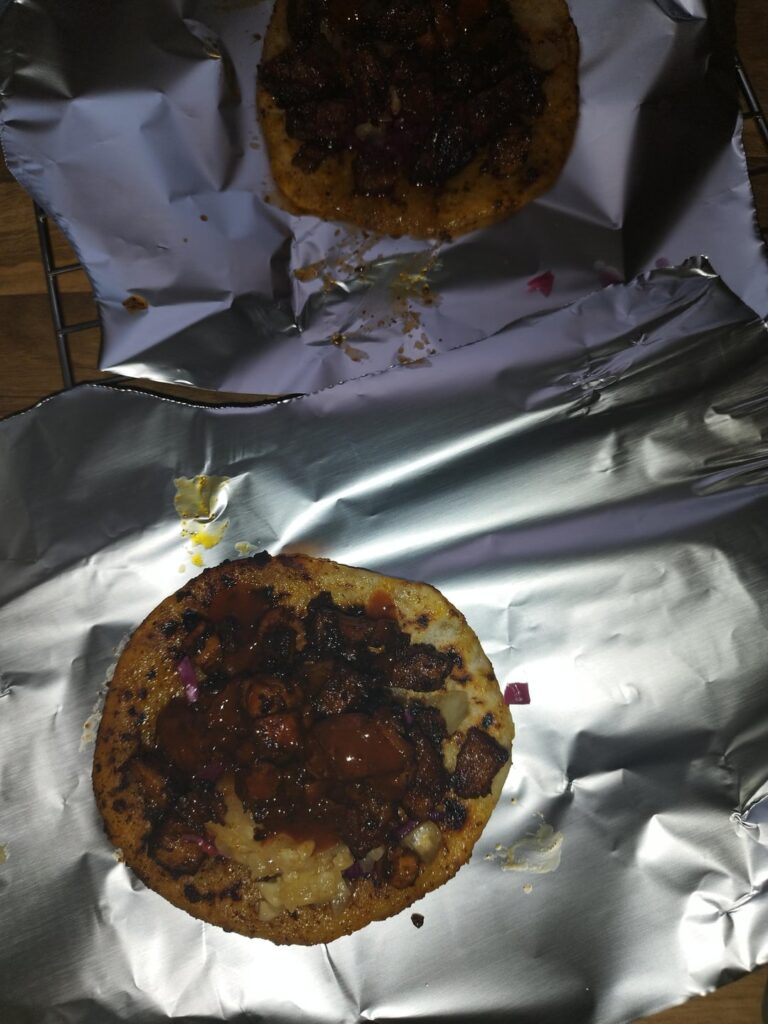 First attempt at making al pastor tacos, sorry for bad photos, I'm British.