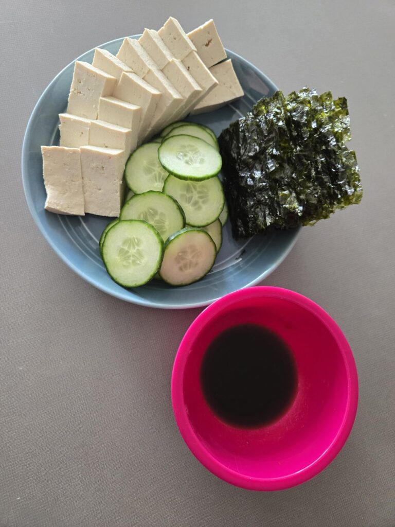 Was feeling lazy and had this wacky idea for a tofu "sushi" plate. 233 cal