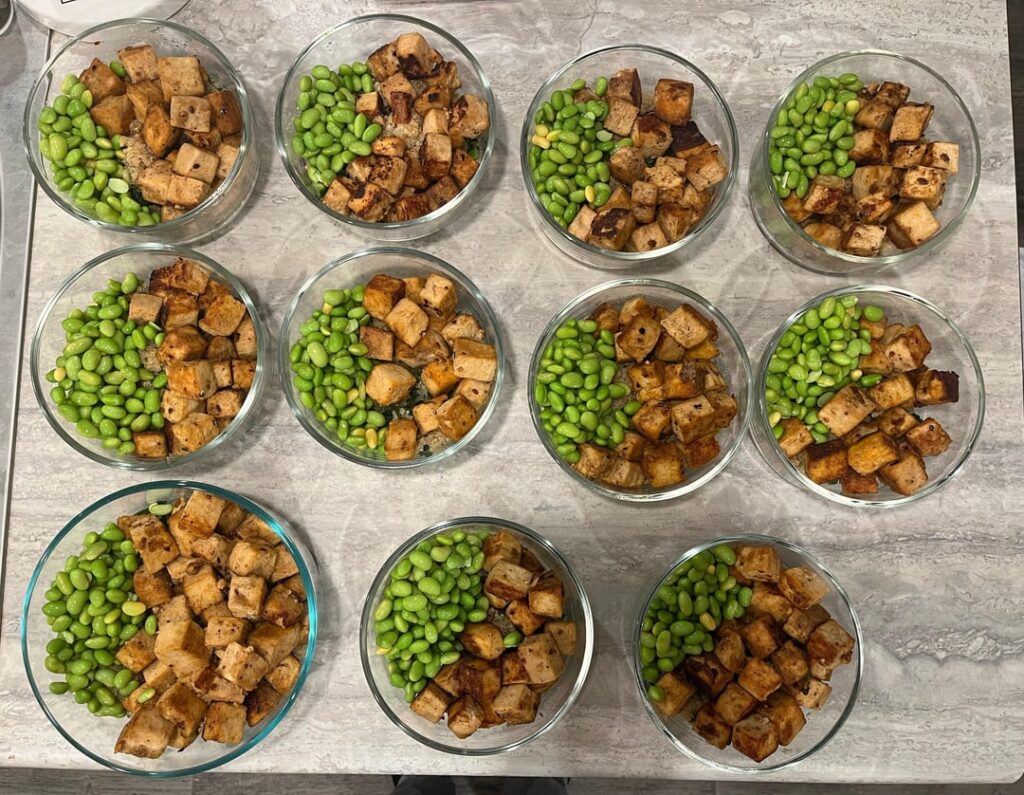 Vegan + omnivore meal prep with desserts