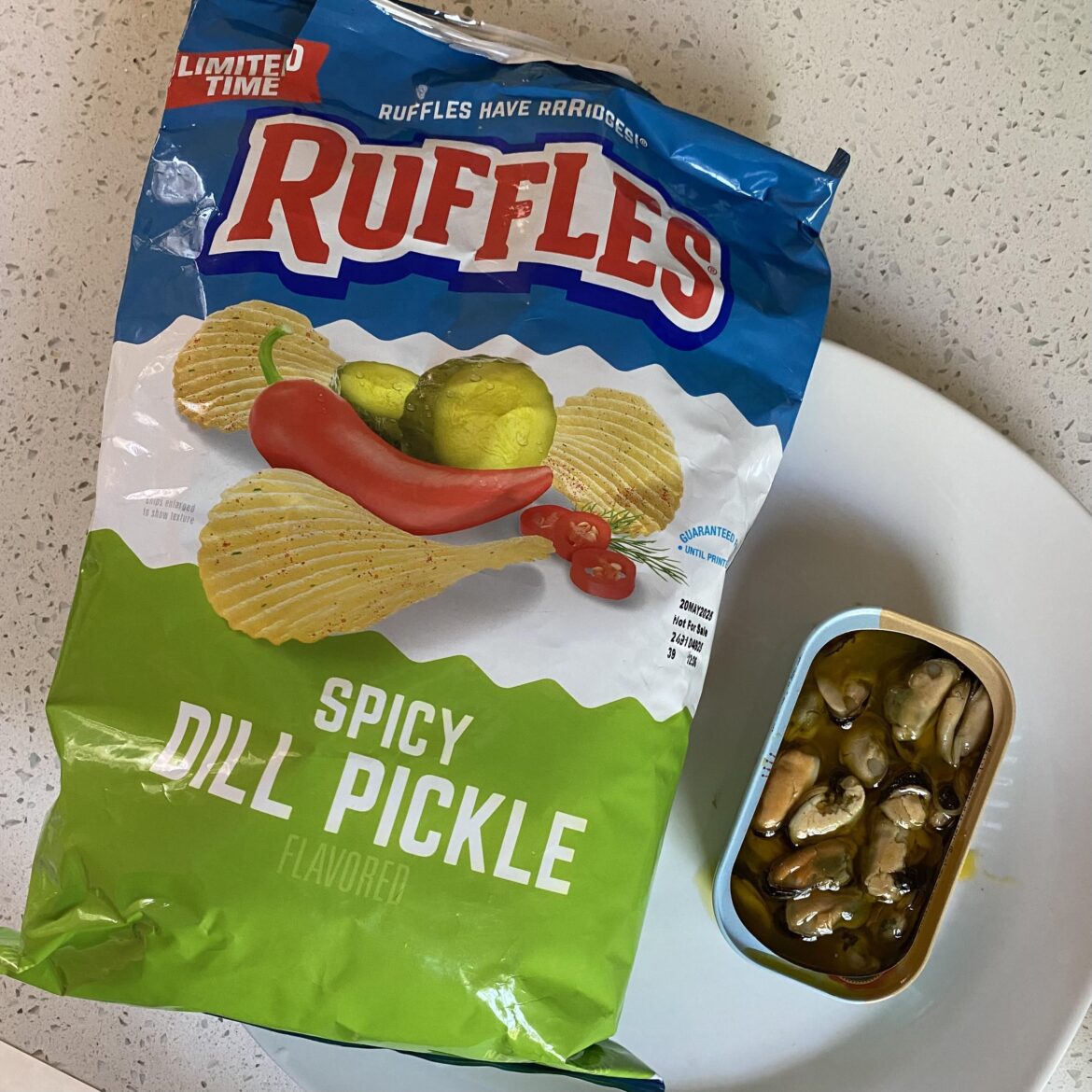 Yummy combo with TJ’s Smoked Mussels (I drizzle a bit of lemon)