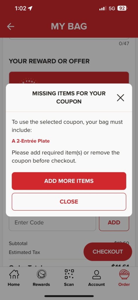 What am I doing wrong here? Panda Express dodgers deal.