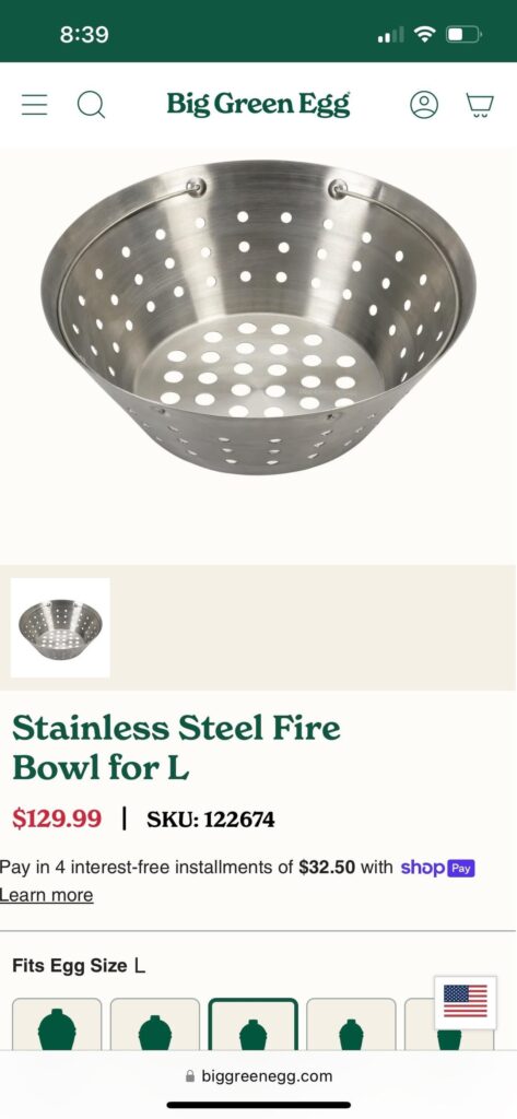 Question about a new fire basket for the LG egg.