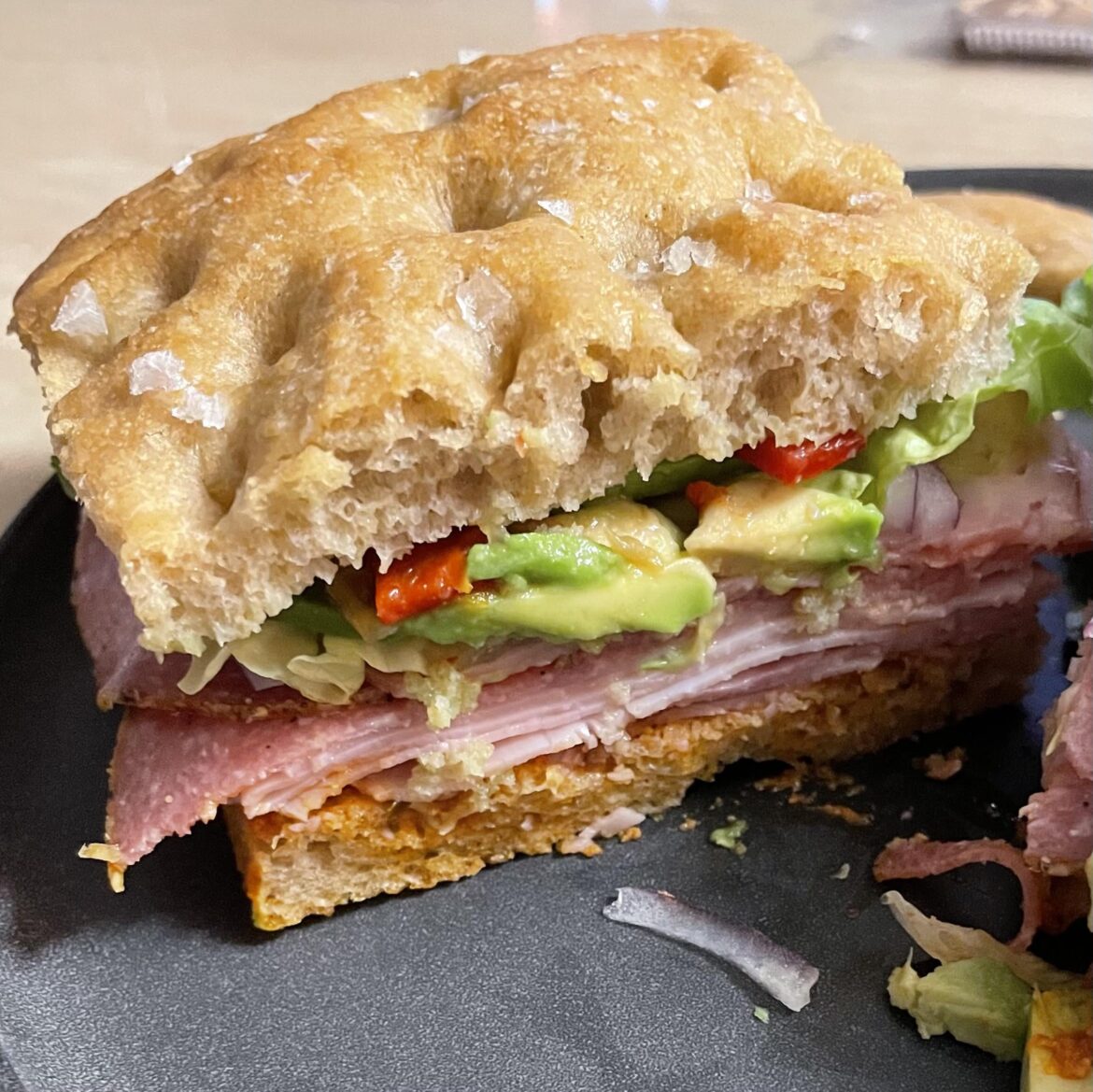 Homemade focaccia sandwich