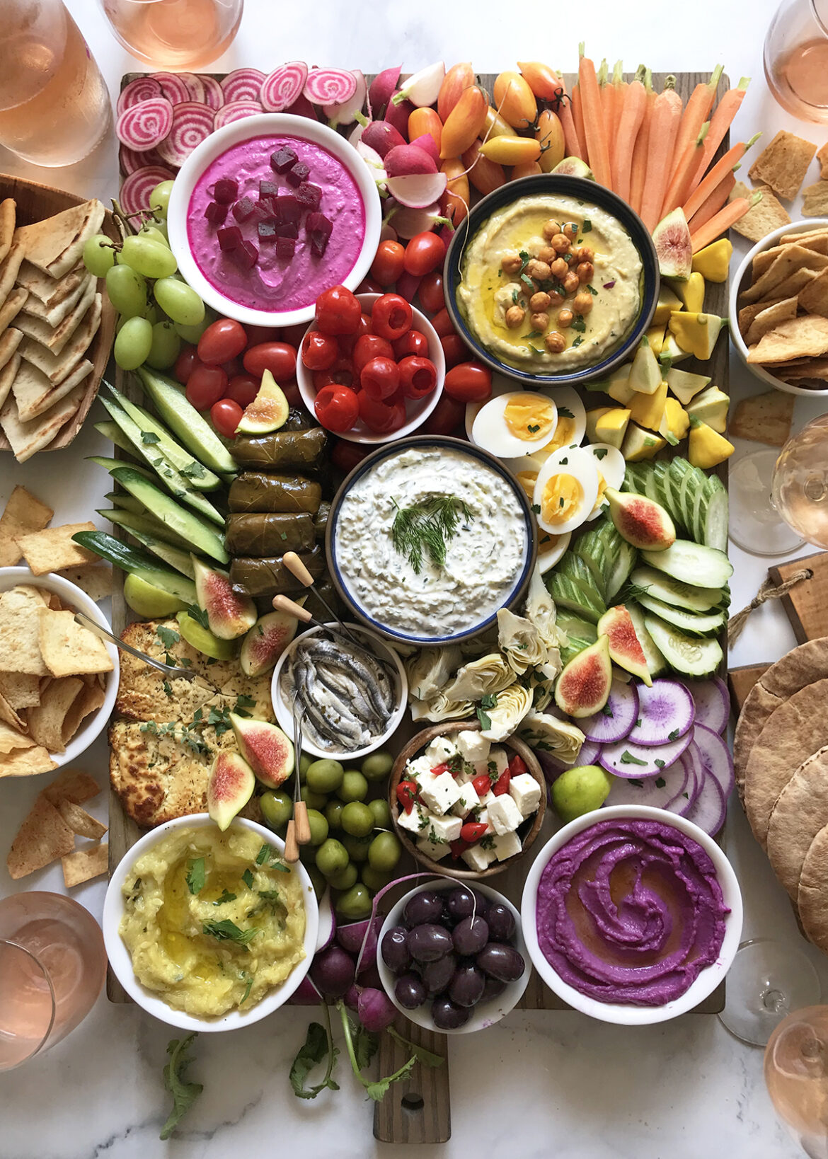 mediterranean mezze platter with tzatziki hummus and baba ghanoush