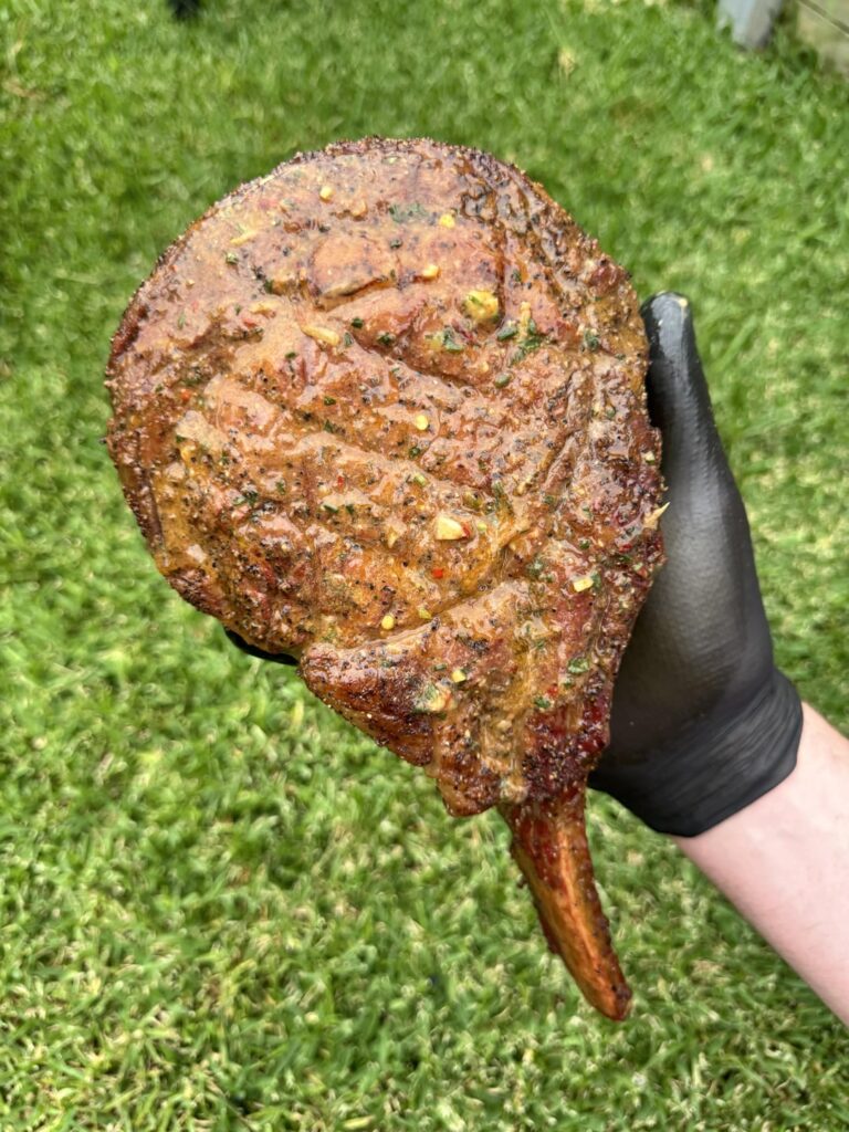 Testing the new mini pellet smoker as part of an ambassador program. Reverse sear tomahawk with cowboy butter