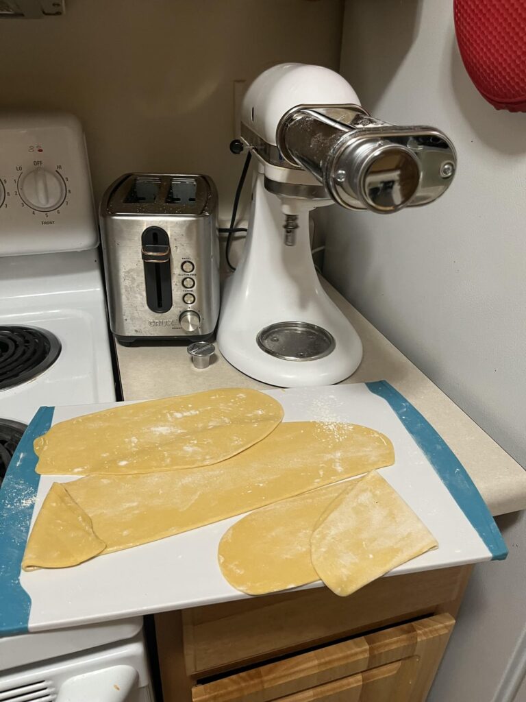 Got a kitchenaid pasta roller for my birthday.  Getting the hang of it.