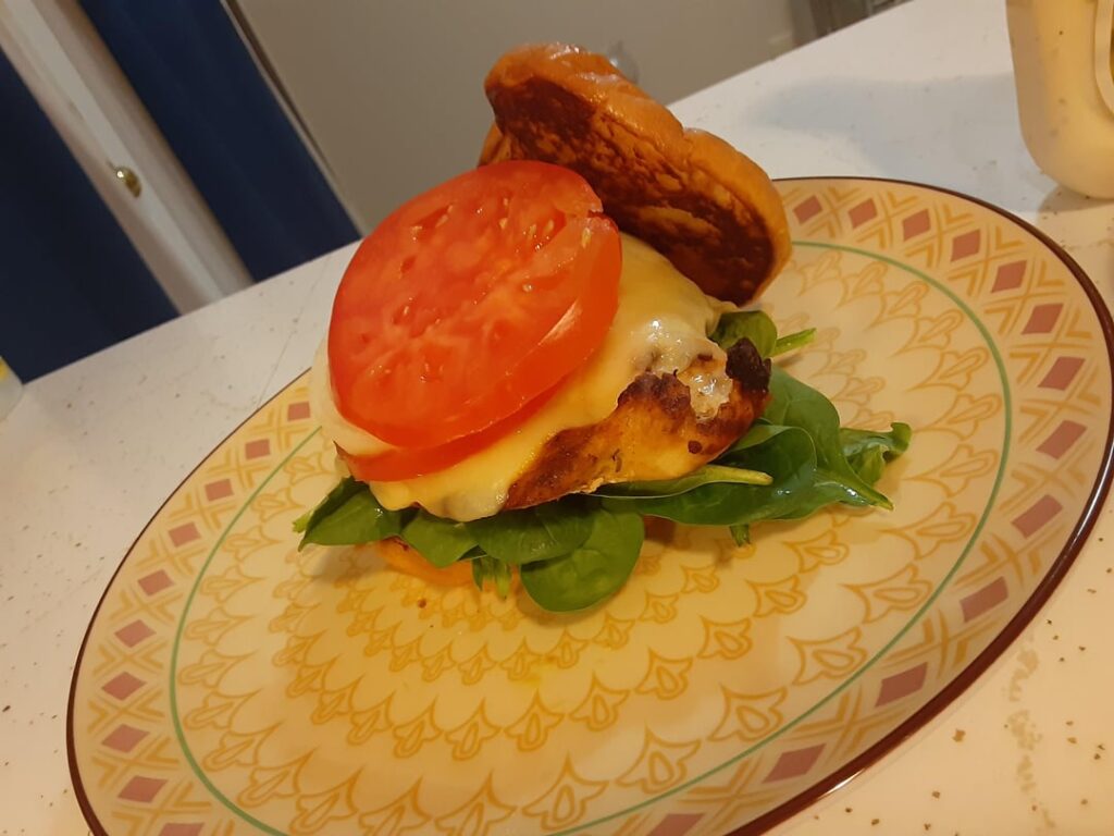 Grilled chicken sandwich and taco salad