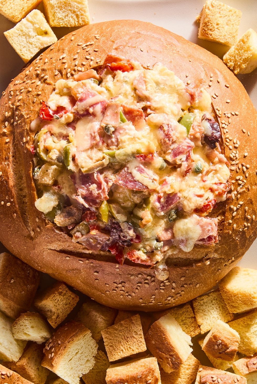 muffuletta dip with toasted bread