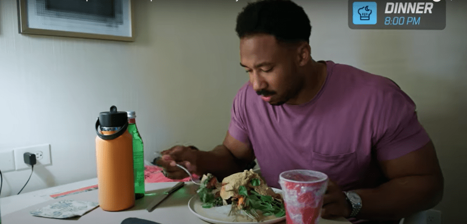 In the evenings he winds down with a meal, usually consisting of leafy greens