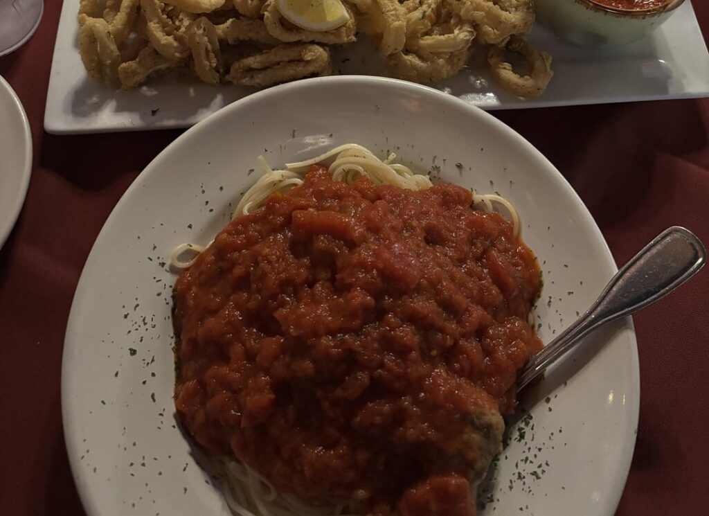 No regrets as this was an anniversary meal, but estimated cals? I ate about 2 or 3 meatballs.