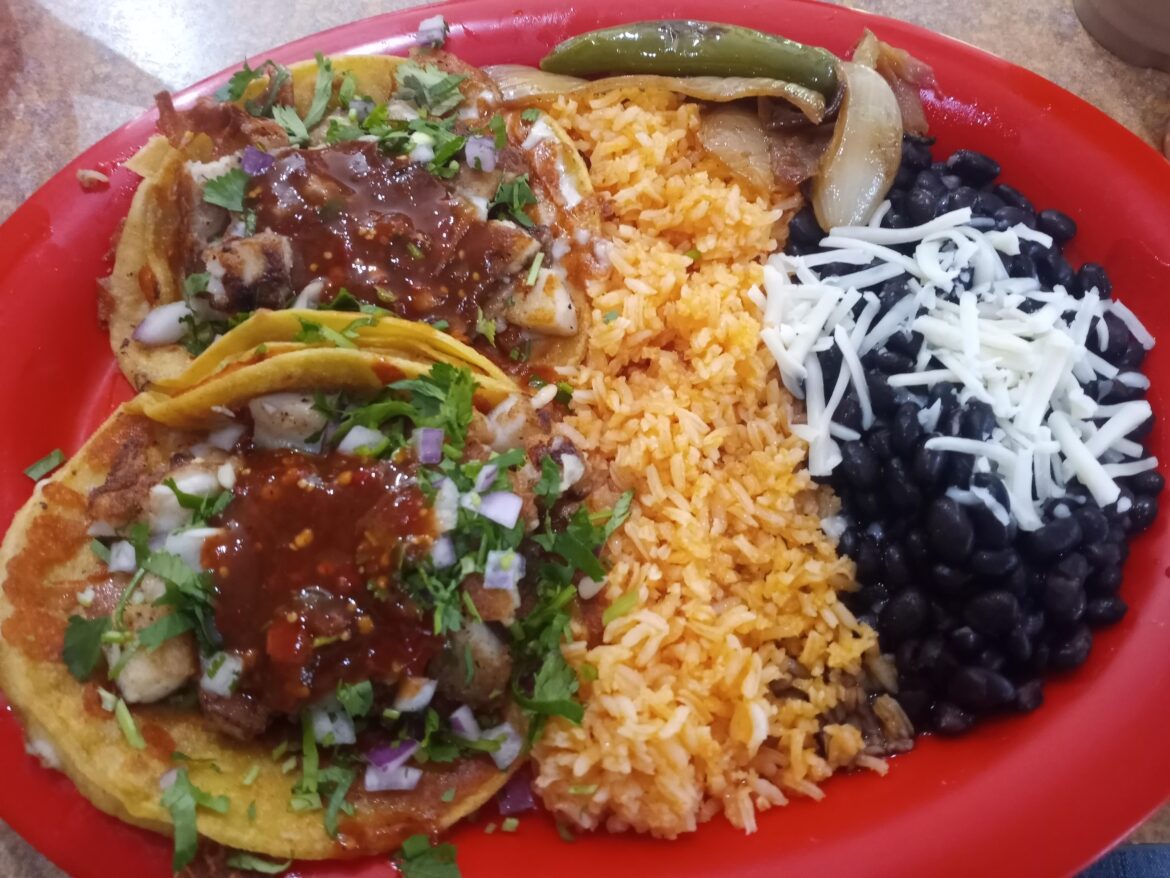 I had two fish tacos with rice and beans from Taqueria Extra for lunch.