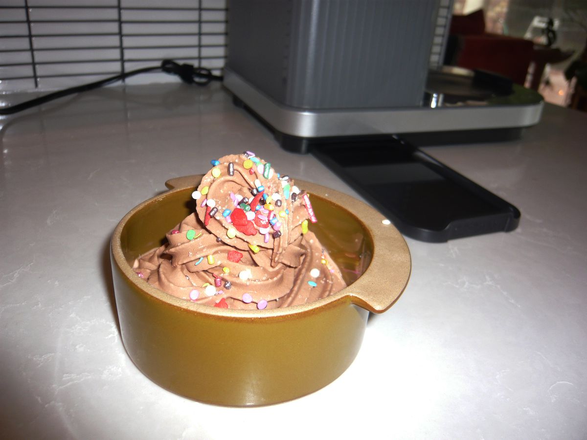 Chocolate-soft serve made in the Ninja Swirl by Creami