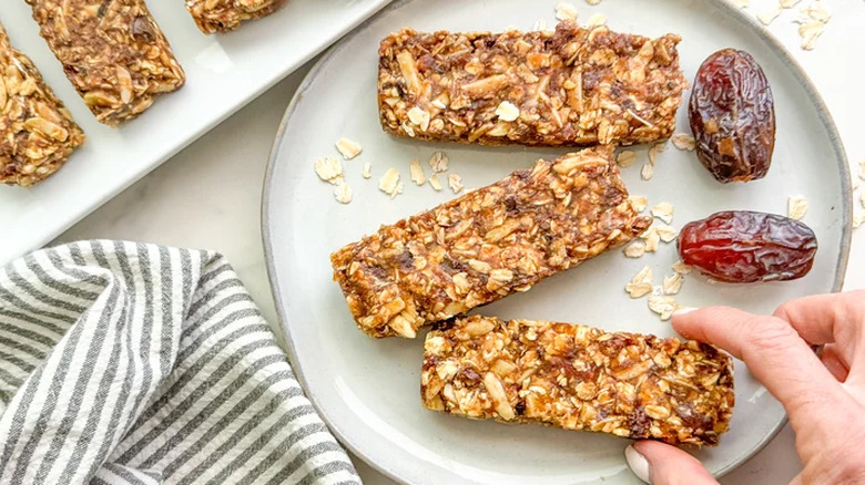 Date and oat snack bars on a plate
