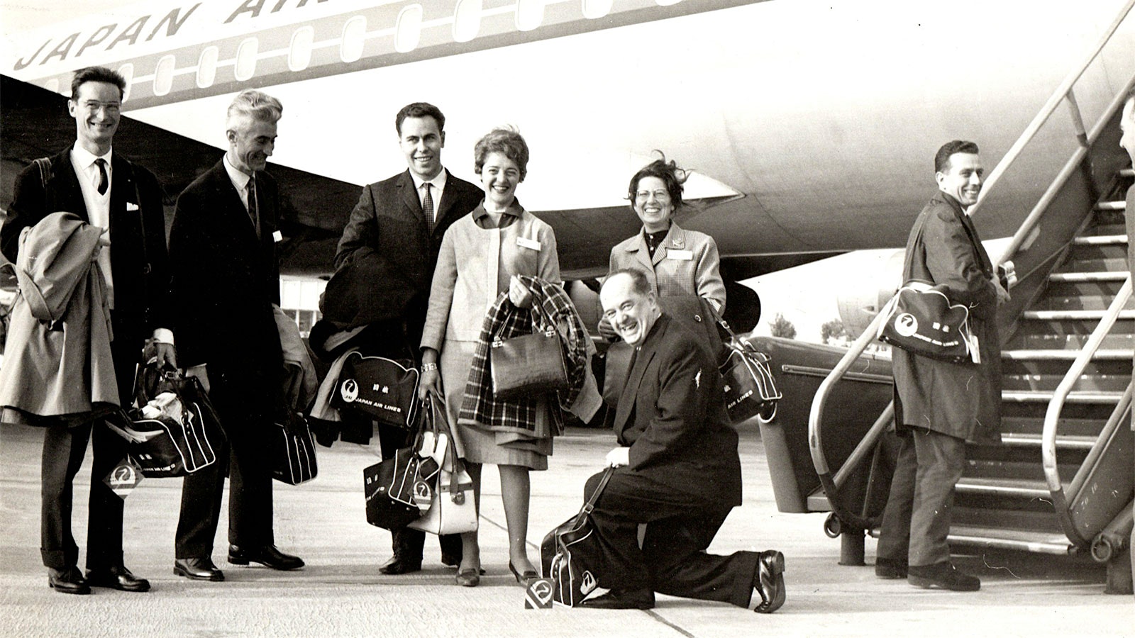  Martine Saunier outside a plane for a Japan Airlines press trip in the 1950s.