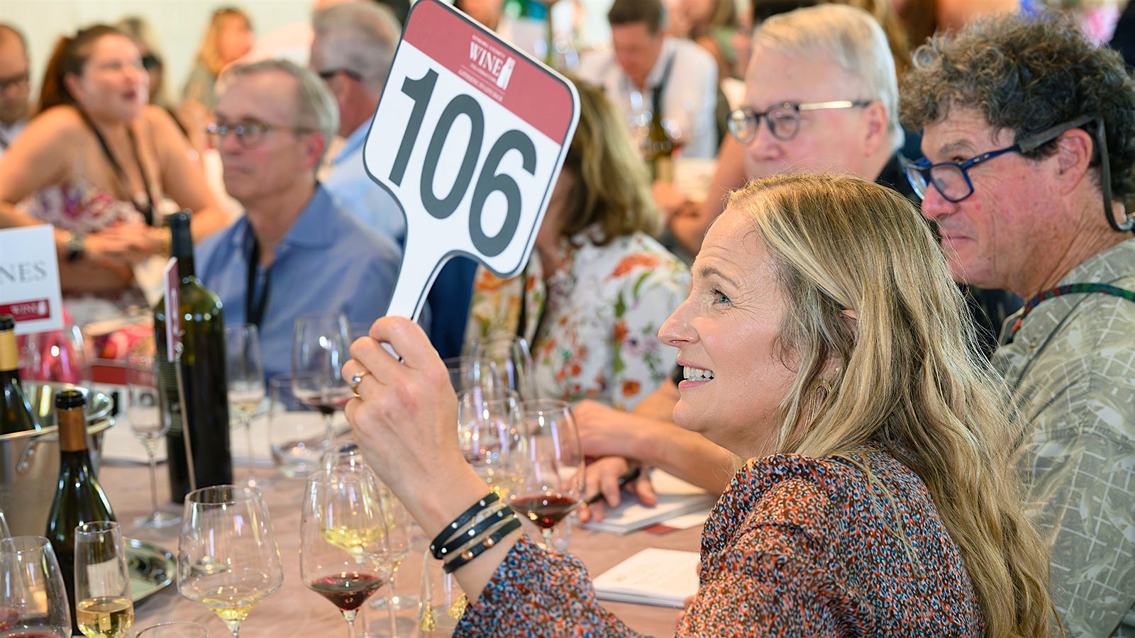 Three Sticks co-founder and GM Prema Kerollis bids at the 2024 Sonoma County Wine Celebration.