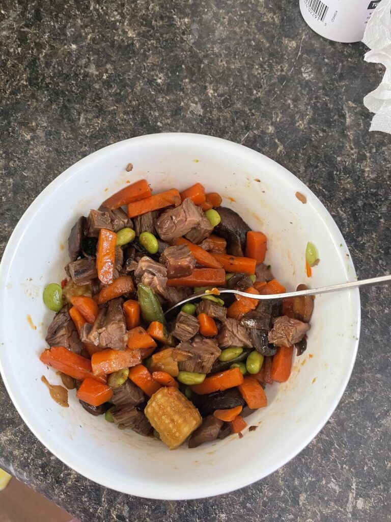 Lunch- Skirt Steak stir fry!  Under 400 calories.  30 Grams of Protein.