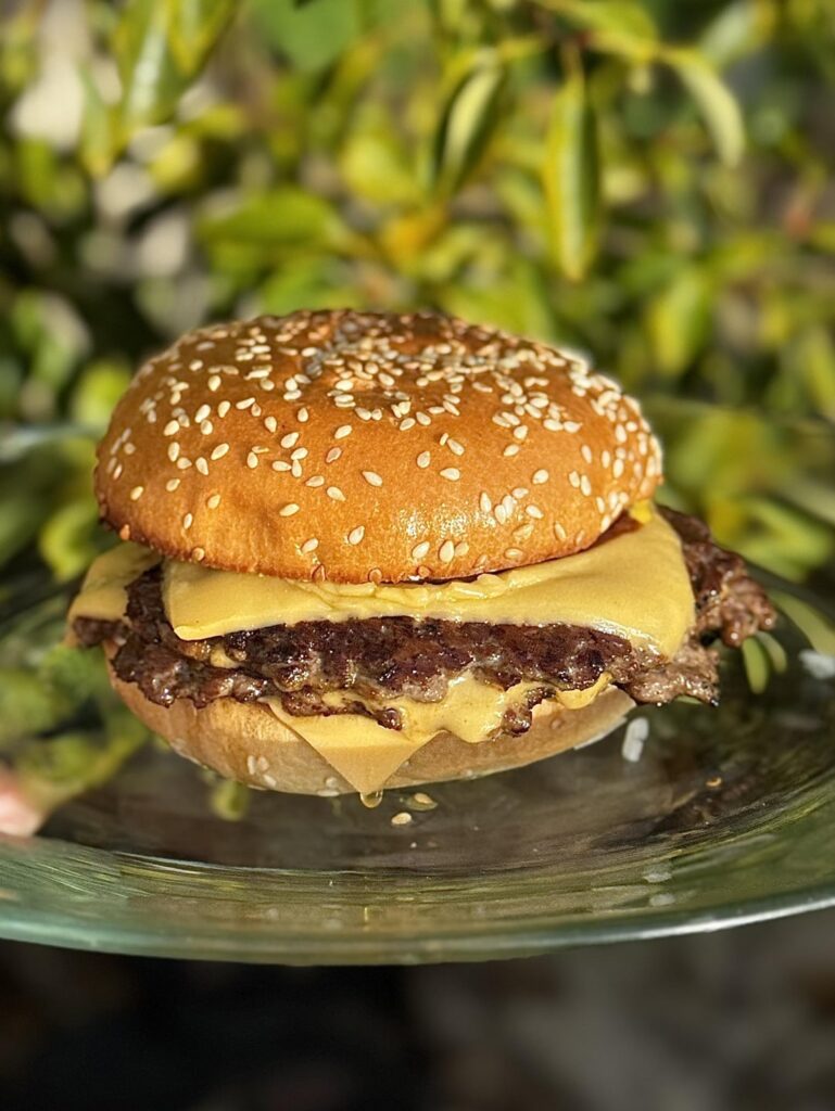 juicy double cheeseburger with extra toasty buns