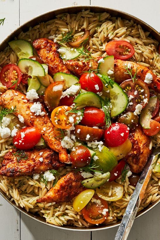 one pot shawarma chicken and orzo skillet