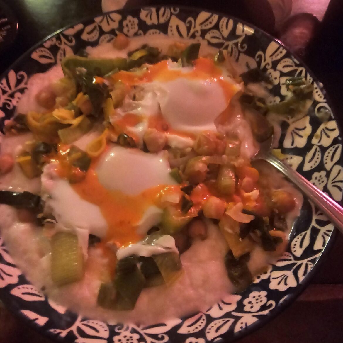 Mashed Cauliflower Topped with Braised Leeks, Beans, and Eggs. Might be my new obsession