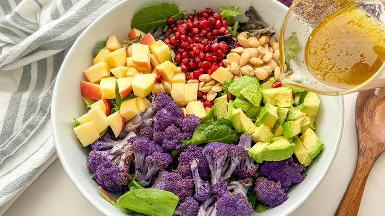 Salad bowl with purple cauliflower