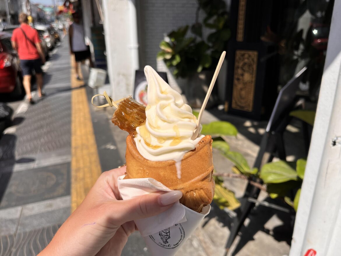 Icecream spot in Thailand! Honey icecream with a fishwaffle!