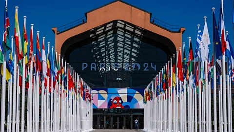 Getty Images The outside of a former power plant-turned film studio turned world's largest restaurant (Credit: Getty Images)