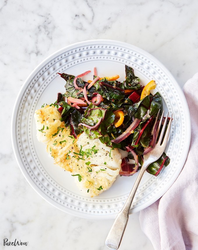 clean healthy dinner recipes: Pan-Fried Cod with Orange and Swiss Chard