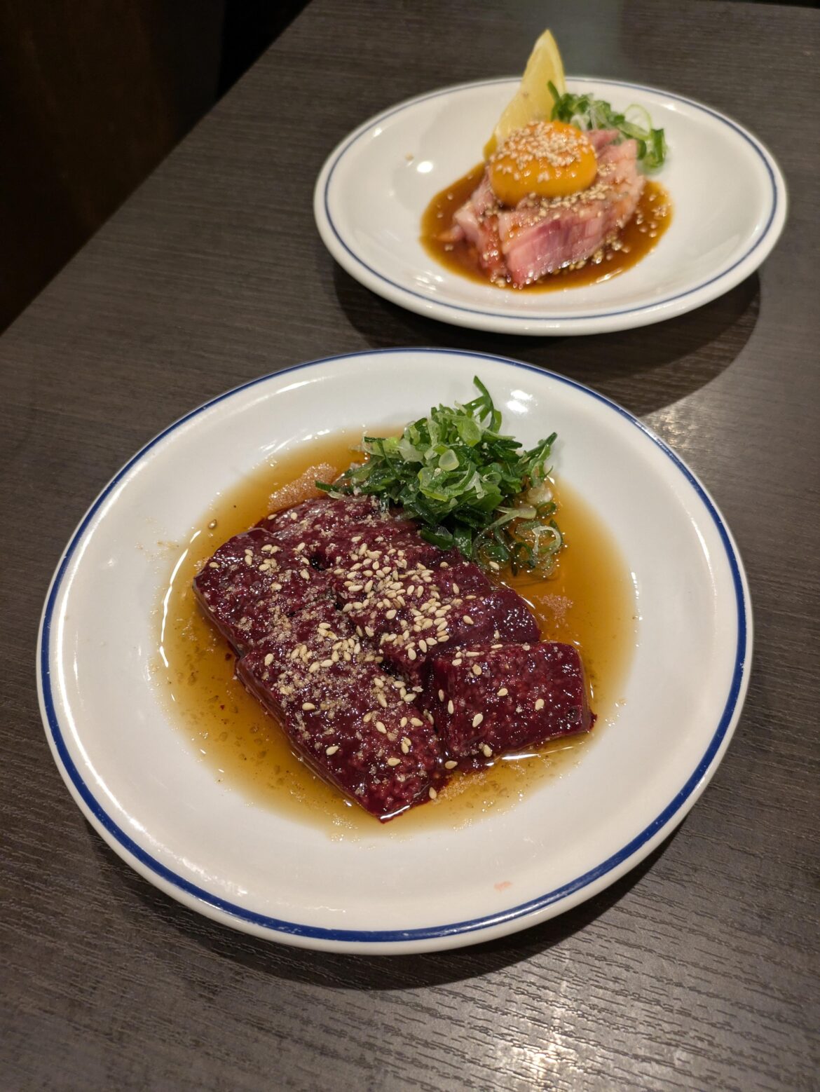 Raw liver. At my favorite restaurant, "Cook it well ( ´-ω-)" means "It's delicious raw٩(ˊᗜˋ*)و"