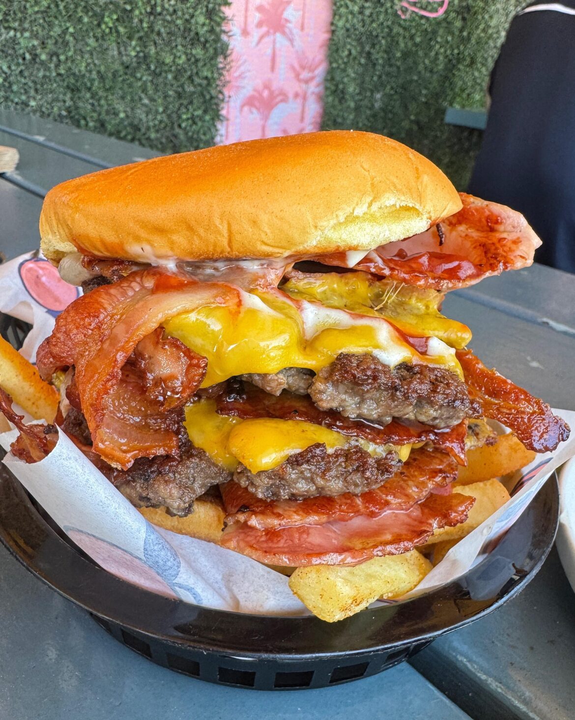 They called this burger the Oinkinator. Absolutely loaded with bacon.