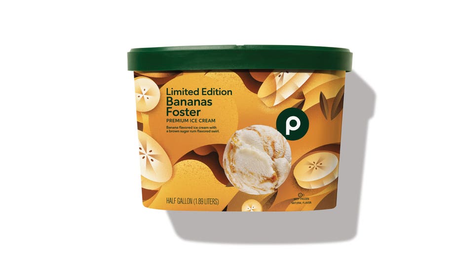 Banana flavored ice cream with a brown sugar rum flavored swirl. Image is courtesy of Publix.