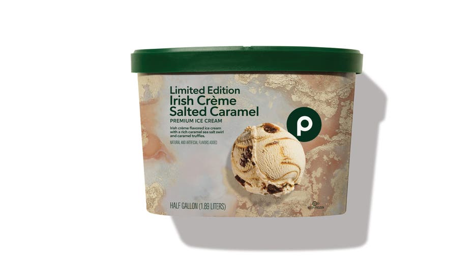 Irish crème flavored ice cream with a rich caramel sea salt swirl and caramel truffles. Image is courtesy of Publix.