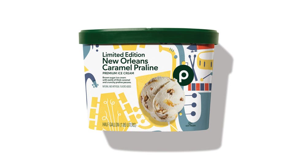 Brown sugar ice cream with swirls of thick caramel and crunchy praline pecans. Image is courtesy of Publix.