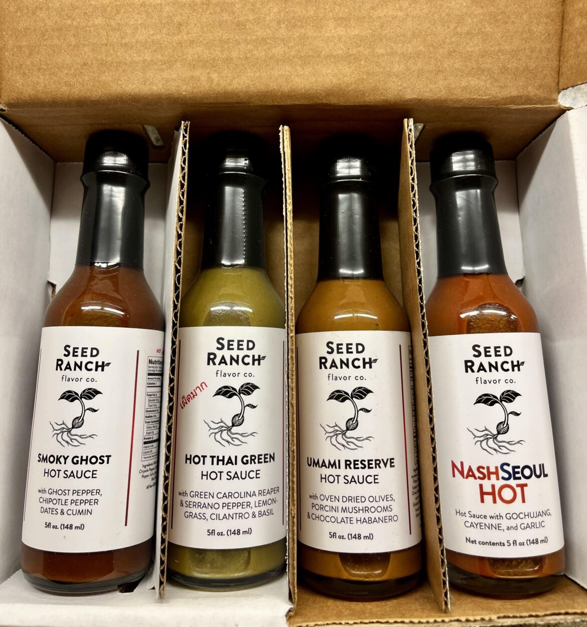 Went looking for a green curry hot sauce, stumbled upon Seed Ranch, and decided to buy the variety pack. Trying the Umami Reserve tonight!