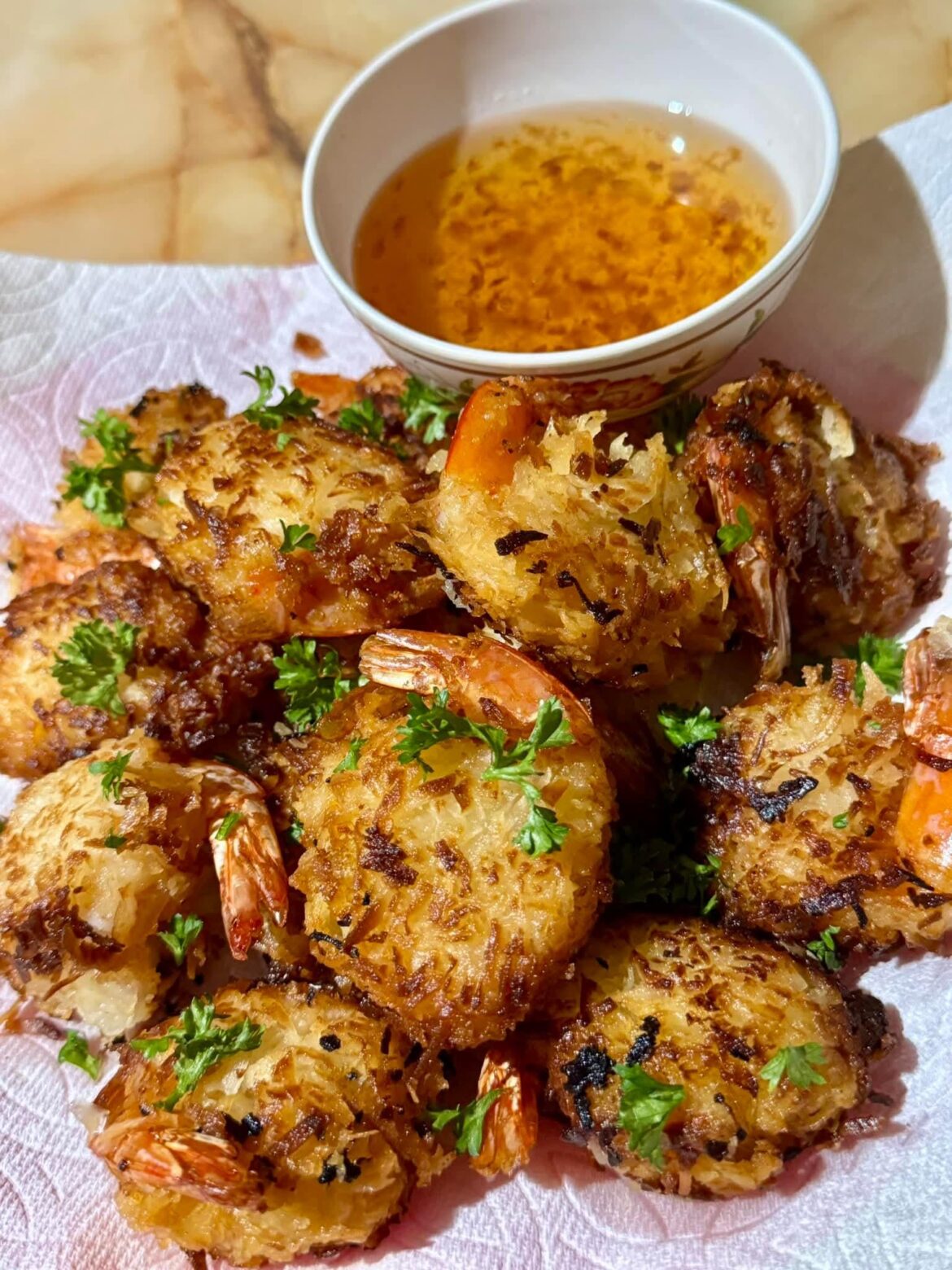 Coconut shrimp with plum sauce