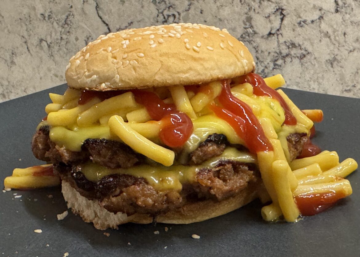 Mac n cheese cheese burger burger ketchup