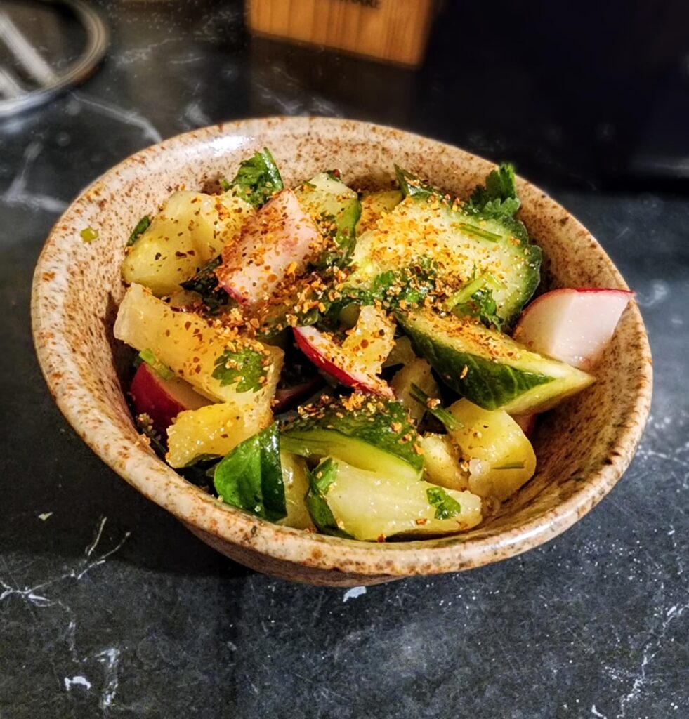 Huge Portions, Cheap, Low Cal Cucumber, Pineapple, Radish Salad