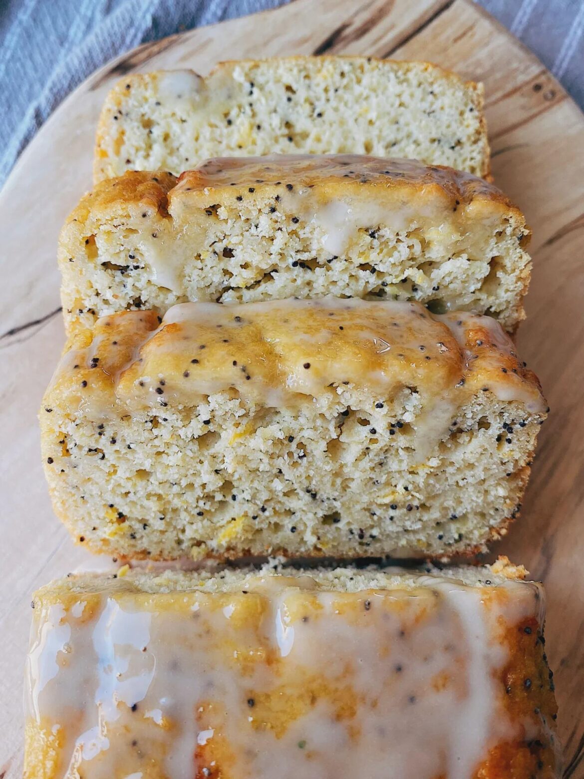 small-batch glazed lemon loaf, 110 cal per slice