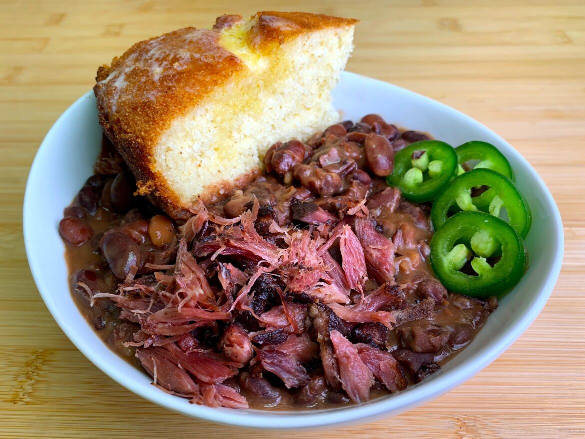Pintos with Smoked Neck Meat, Cornbread and Jalapeño