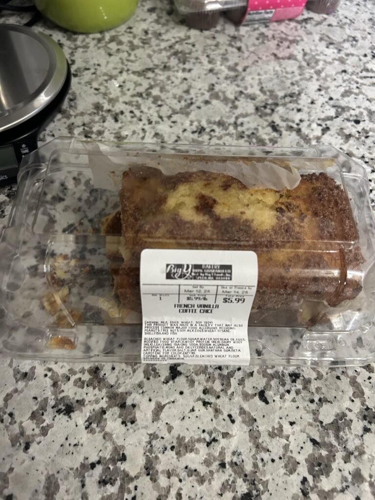 How many calories in the eaten portion? French vanilla coffee cake from grocery store.