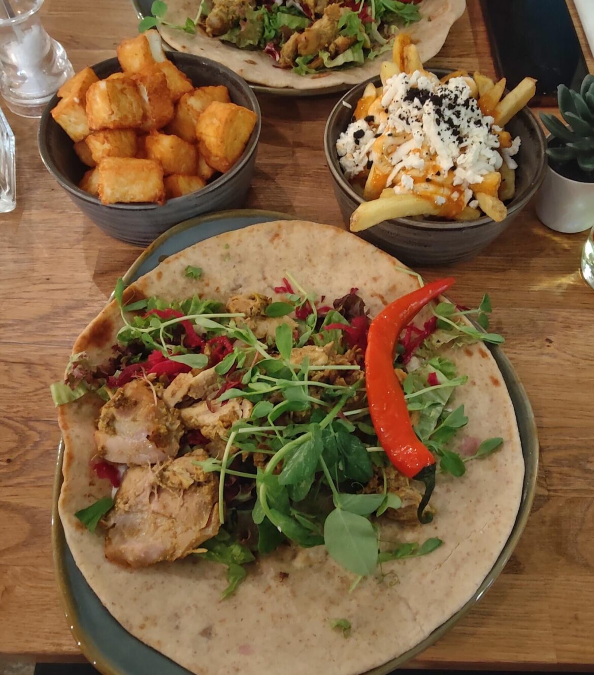 Chicken Shawarma, Loaded Greek Fries and Halloumi Bites