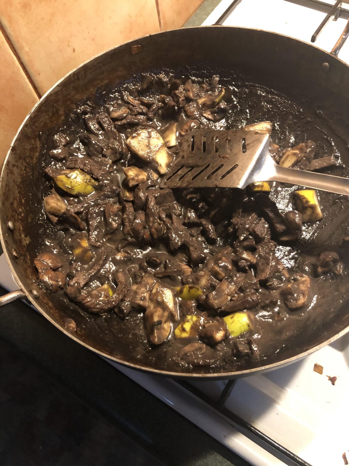 Dad’s invention of mushroom steak and apple chunks